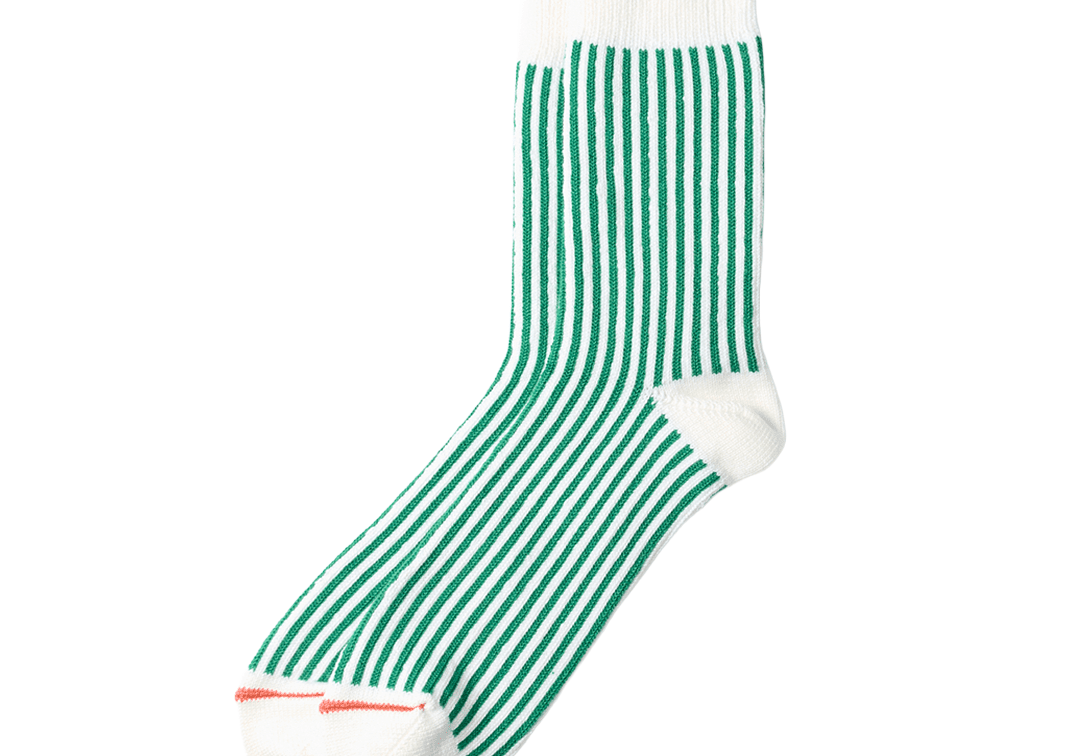 Vertical Stripe Crew Socks White/Green - LIKELIHOOD