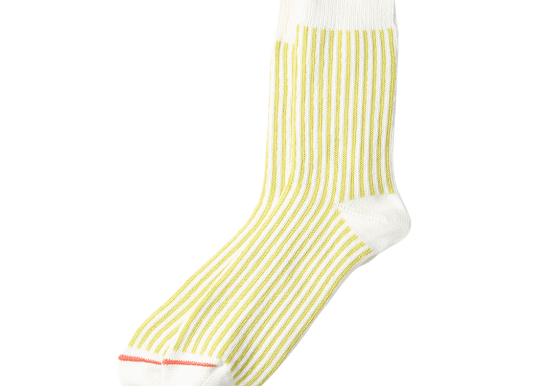 Vertical Stripe Crew Socks White/Lime - LIKELIHOOD