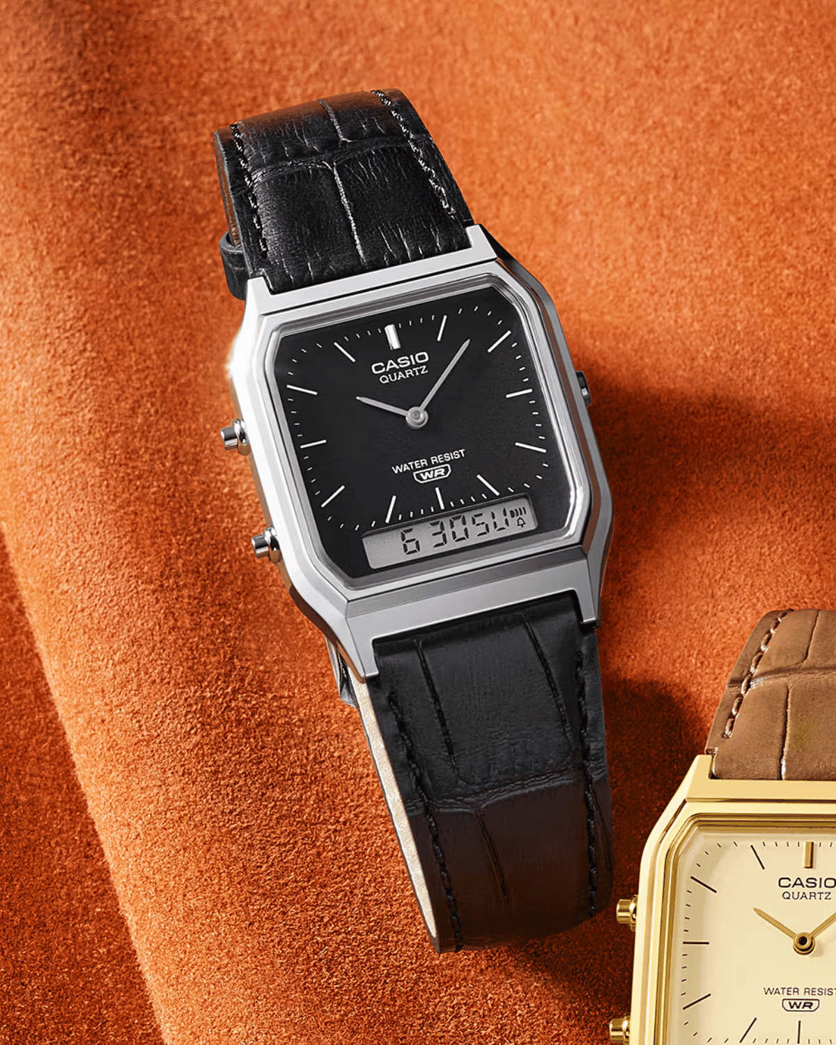Vintage Black Leather Watch AQ230EL-1A - LIKELIHOOD