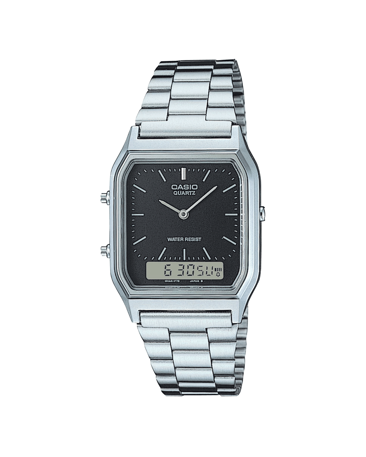 Vintage Silver and Black Stainless Steel Watch AQ230A-1DM - LIKELIHOOD