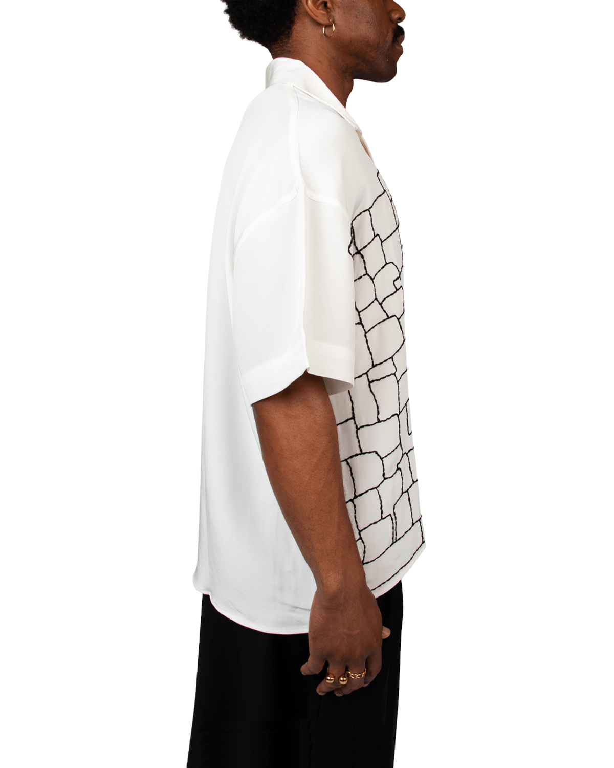 White SS Geometric Silk Shirt - LIKELIHOOD