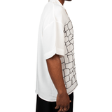 White SS Geometric Silk Shirt - LIKELIHOOD