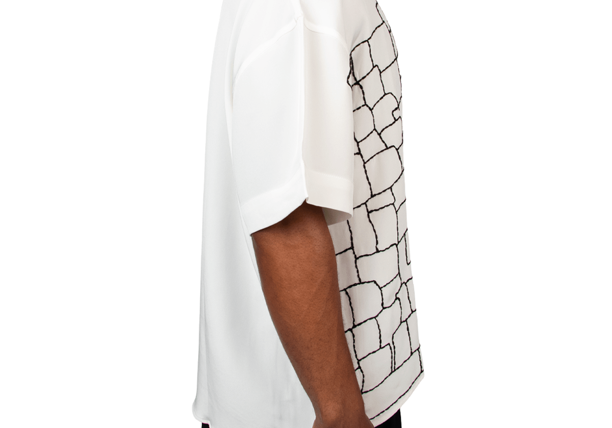 White SS Geometric Silk Shirt - LIKELIHOOD