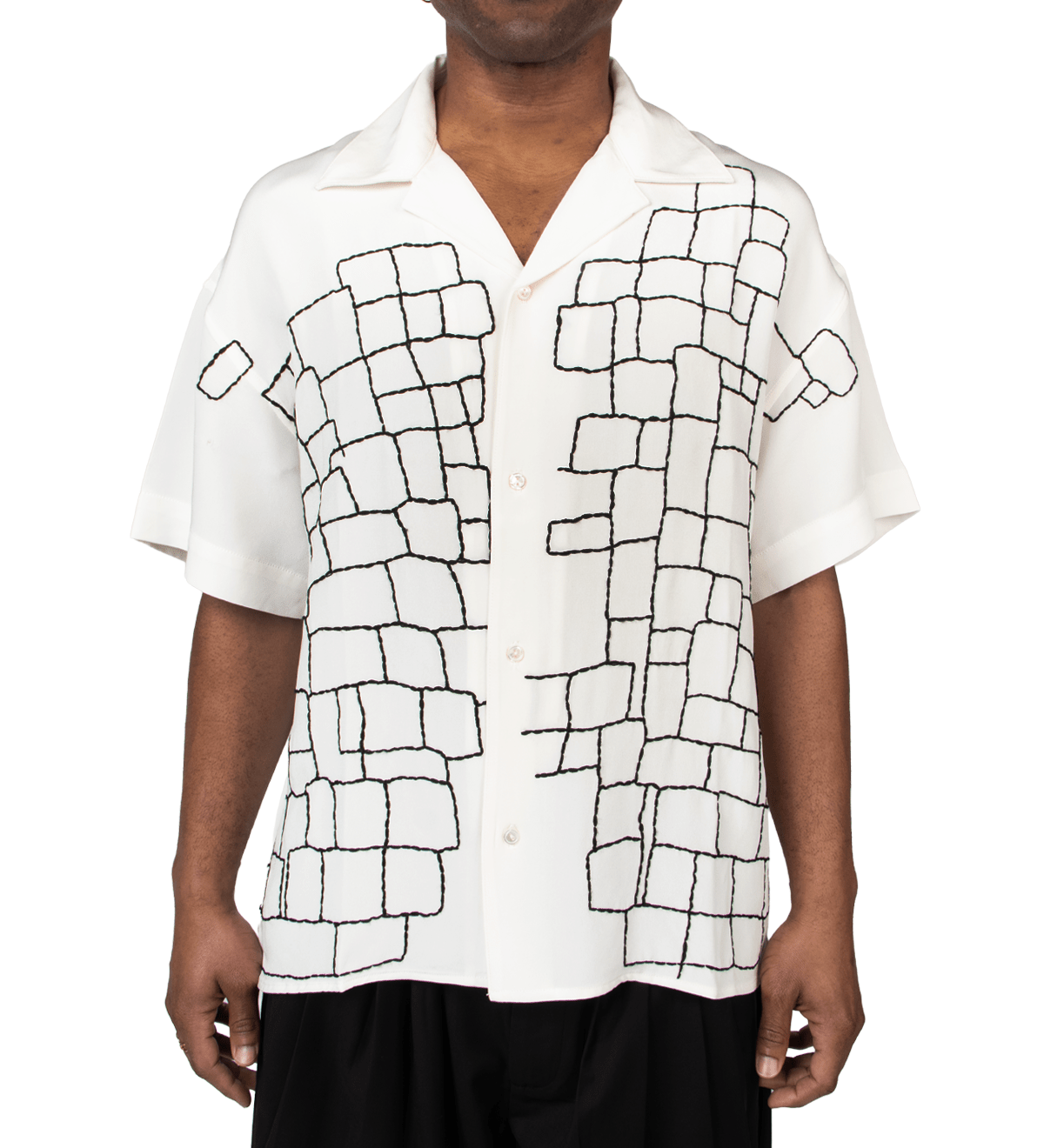 White SS Geometric Silk Shirt - LIKELIHOOD