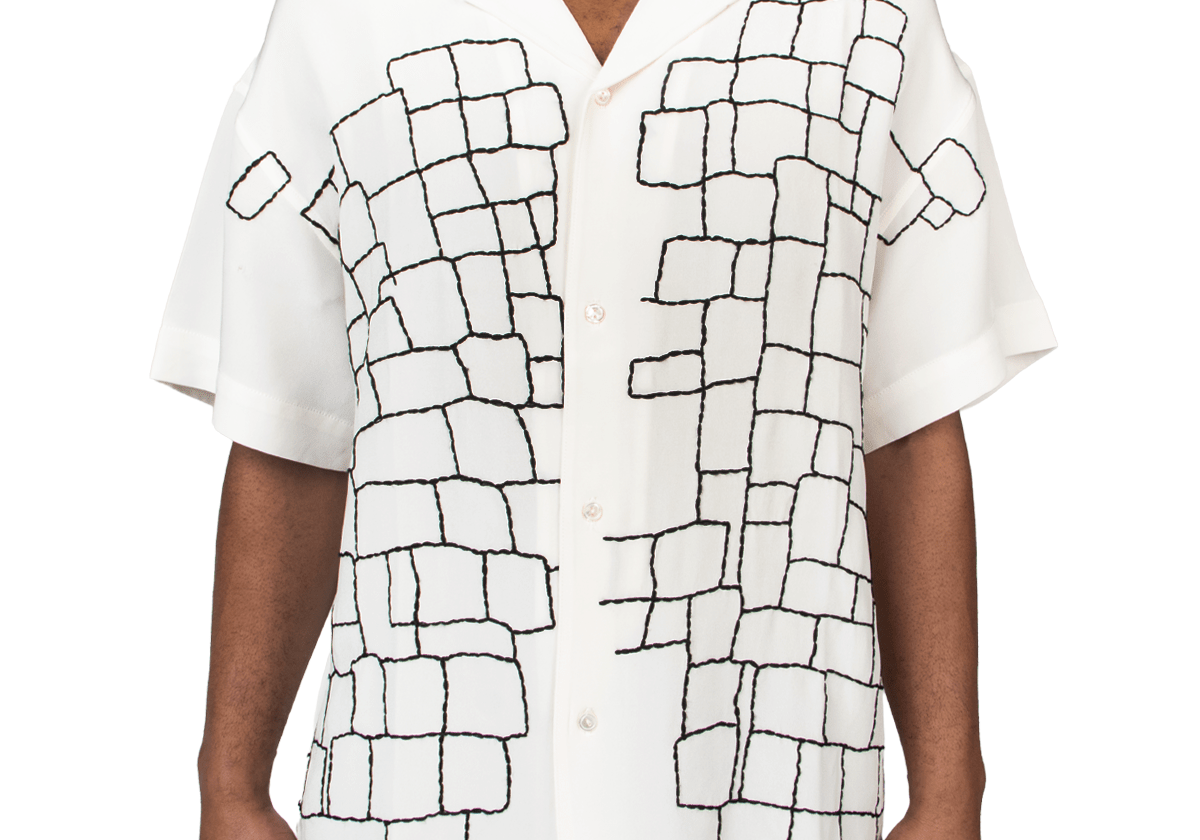White SS Geometric Silk Shirt - LIKELIHOOD