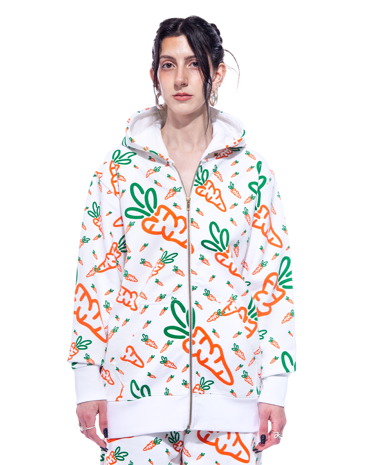 All Over Carrots Zip Hoodie White