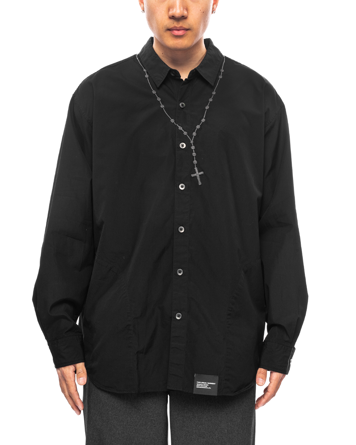 CROSS EMBROIDERY SHIRT LS Black