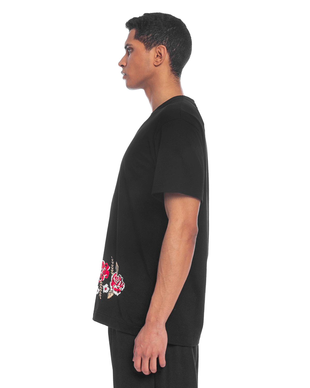 Hem Roses Embroidery Tee Black