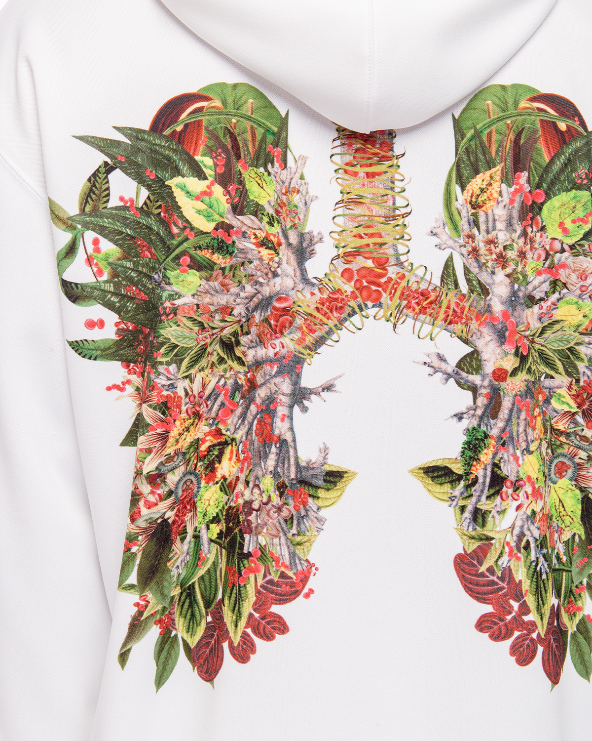 Floral Lungs Back Print Hoody White