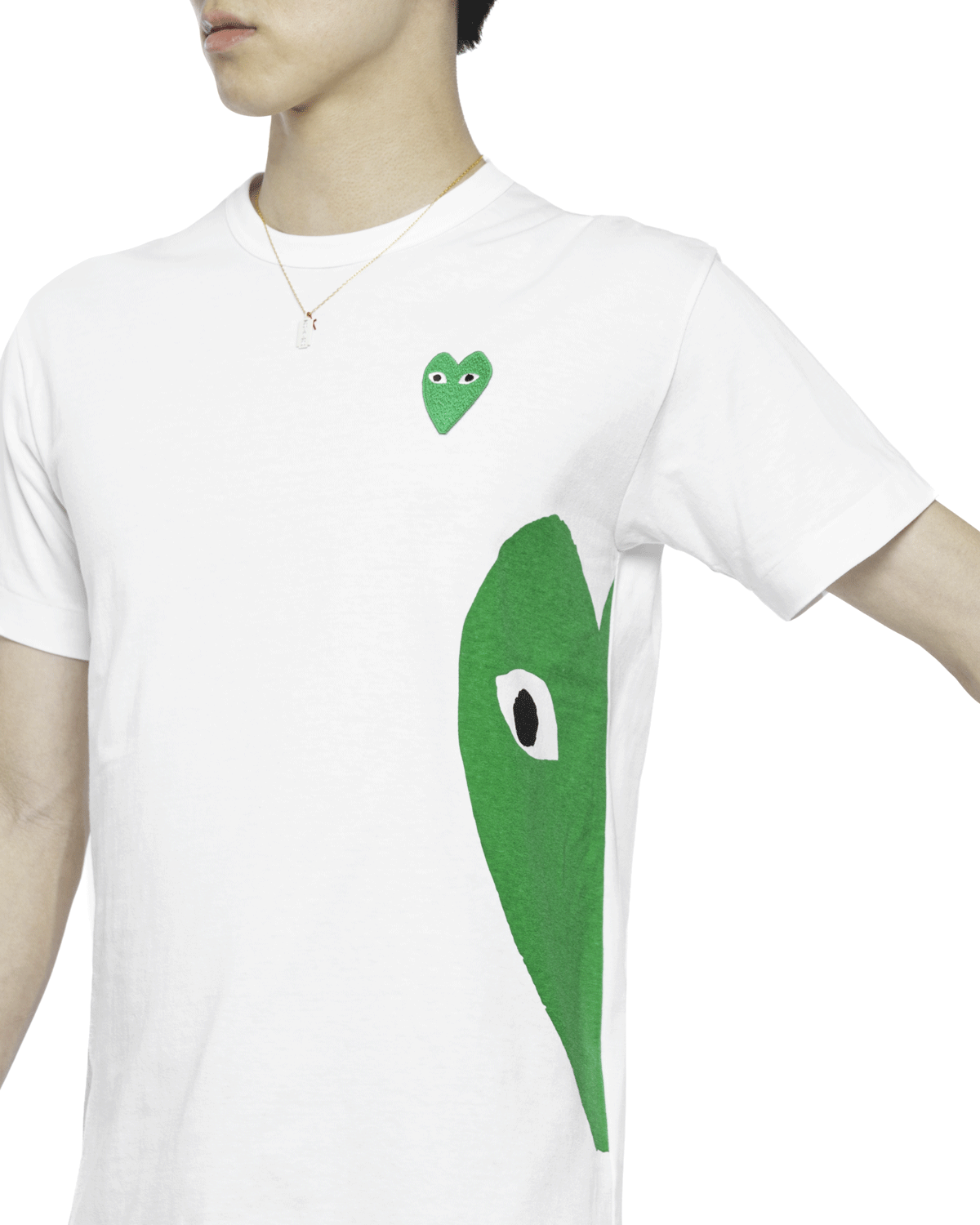 PLAY Long Green Heart T-Shirt White