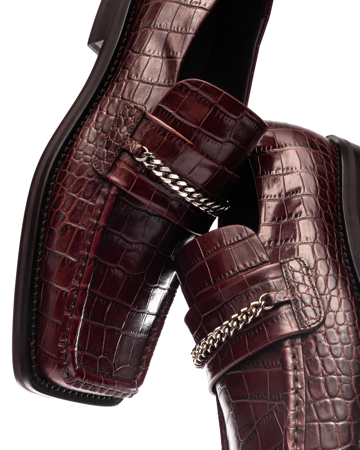 Square Toe Loafer Brown Faux Croc