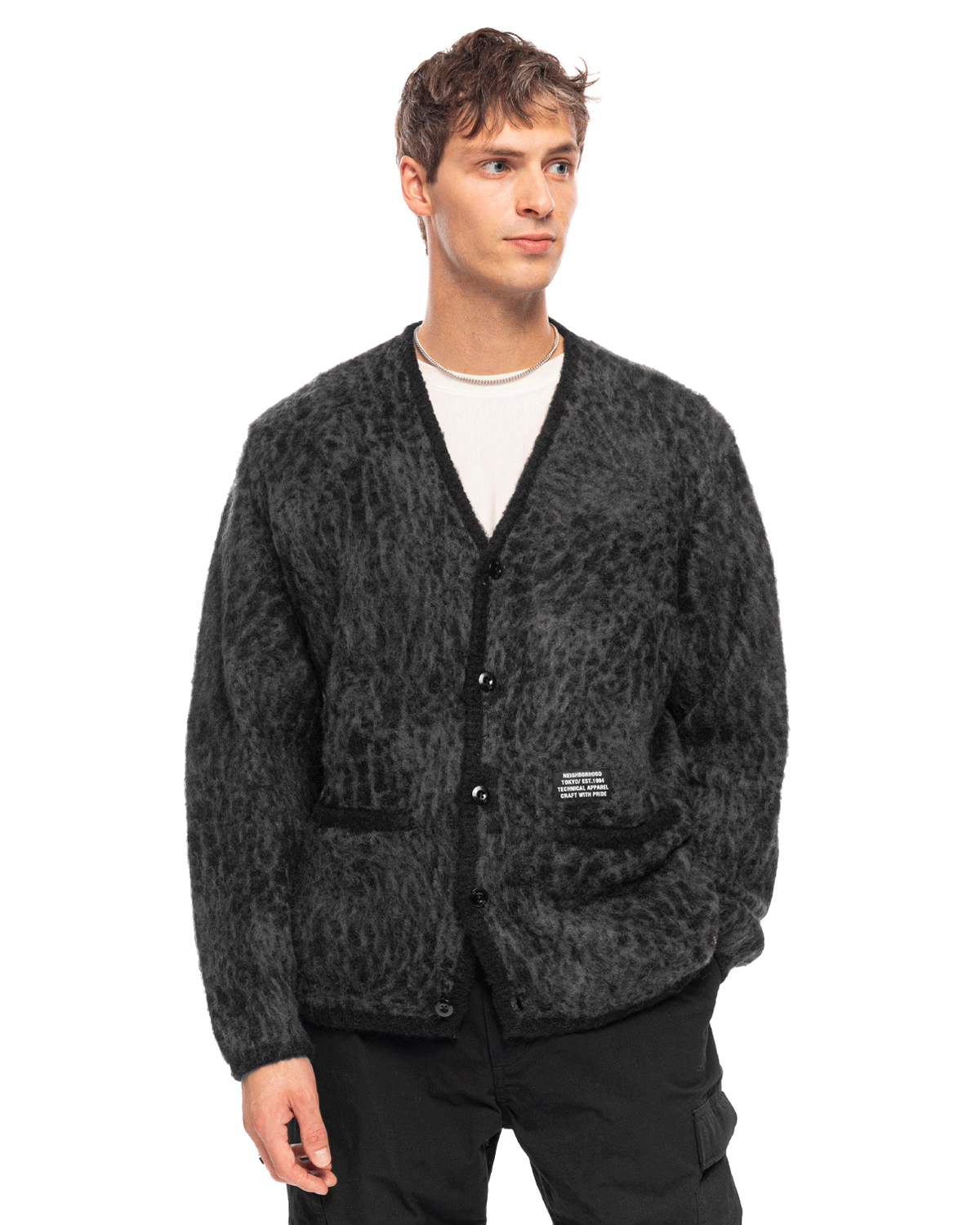 MOHAIR CARDIGAN . Acrylic Nylon Black