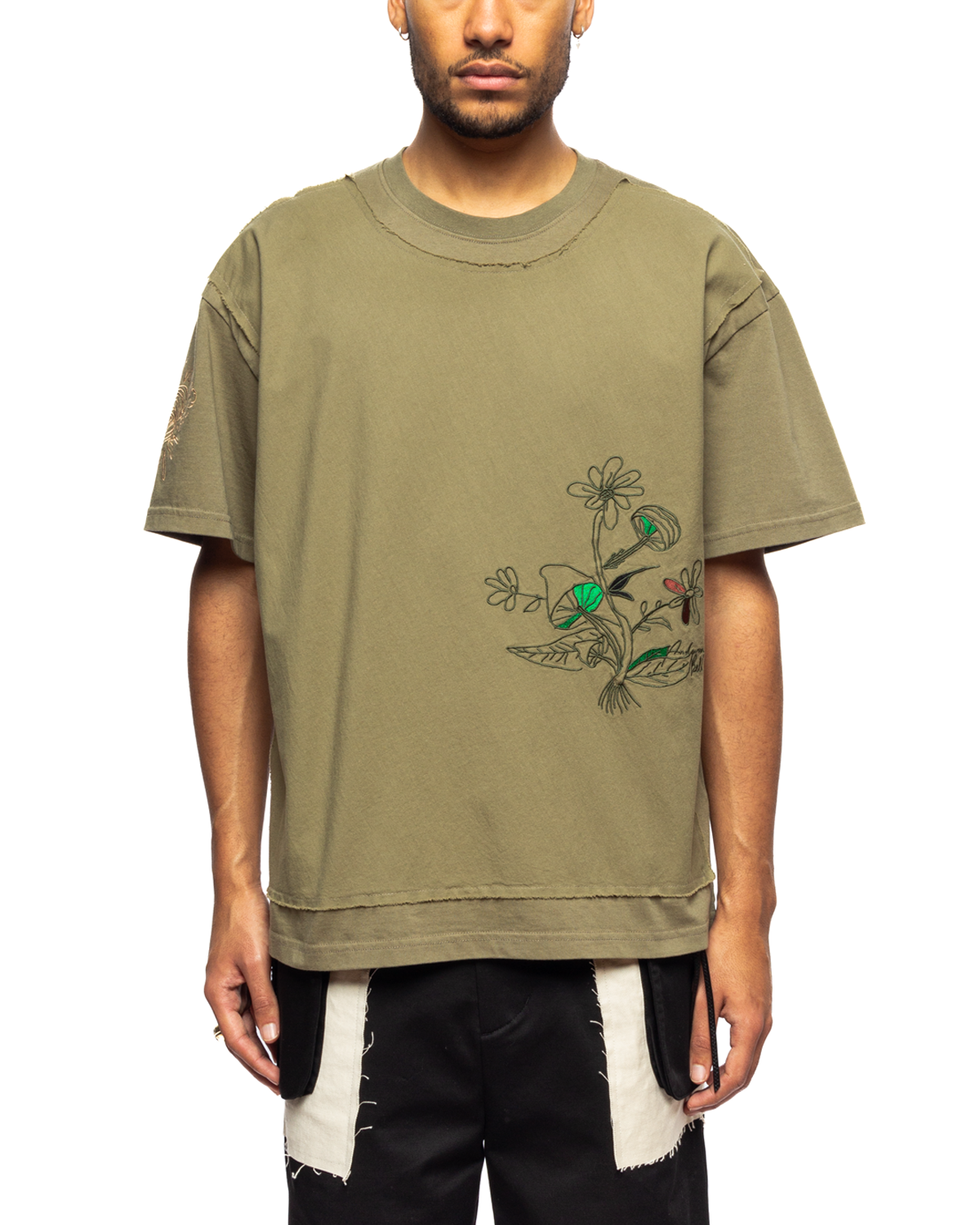 Mushroom Embroidery Panel T-Shirt Khaki