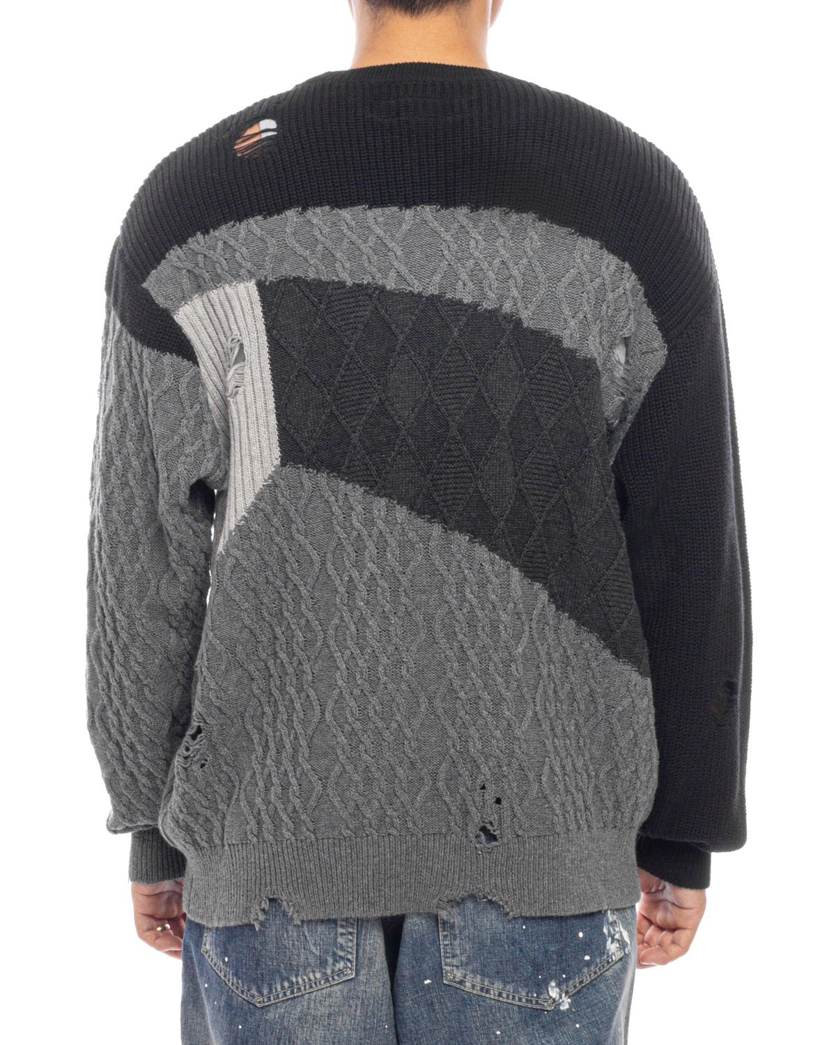 Patchwork Knit Cotton Sweater Black