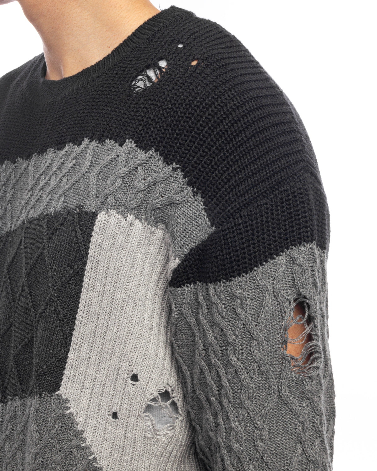 Patchwork Knit Cotton Sweater Black