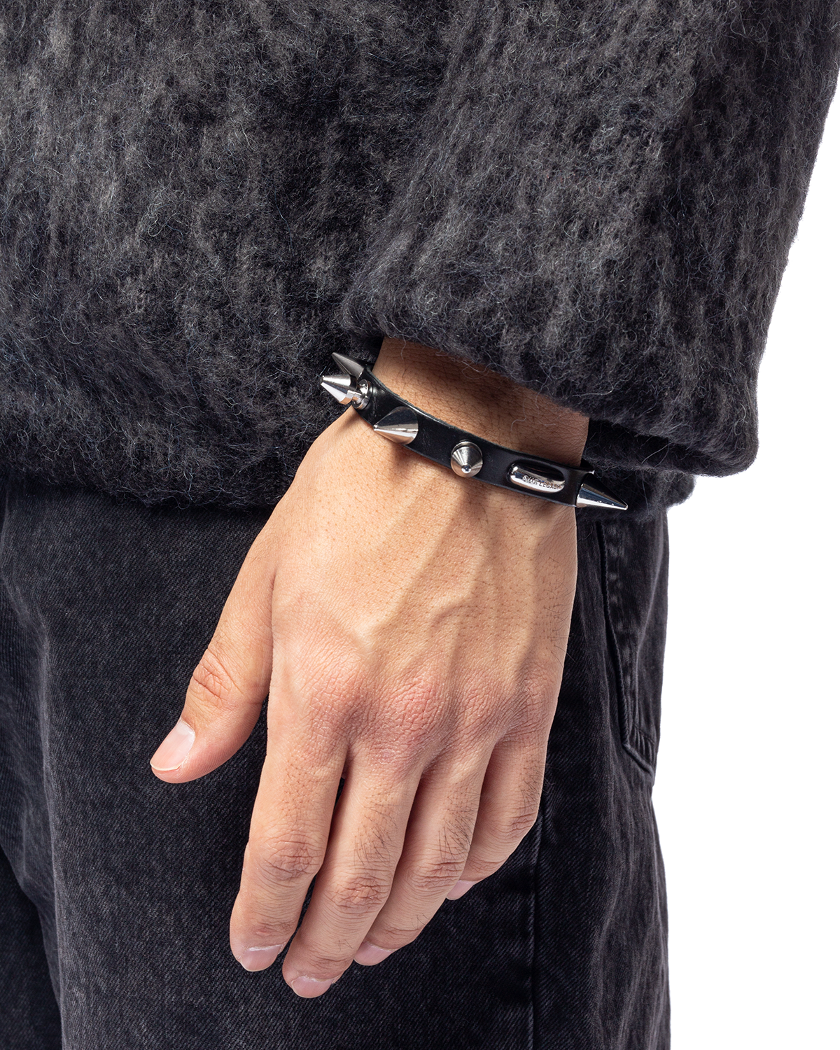 Superslim Bracelet Studded Black Leather