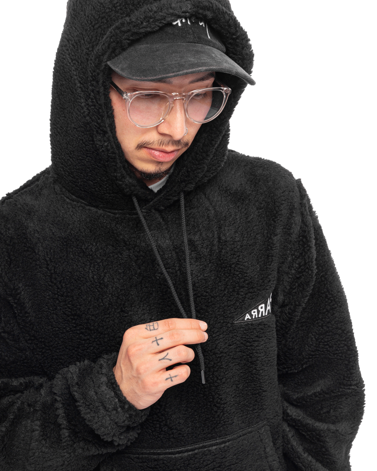 PINE_GREEN】by Parra / mirrored flag logo polar fleece hooded