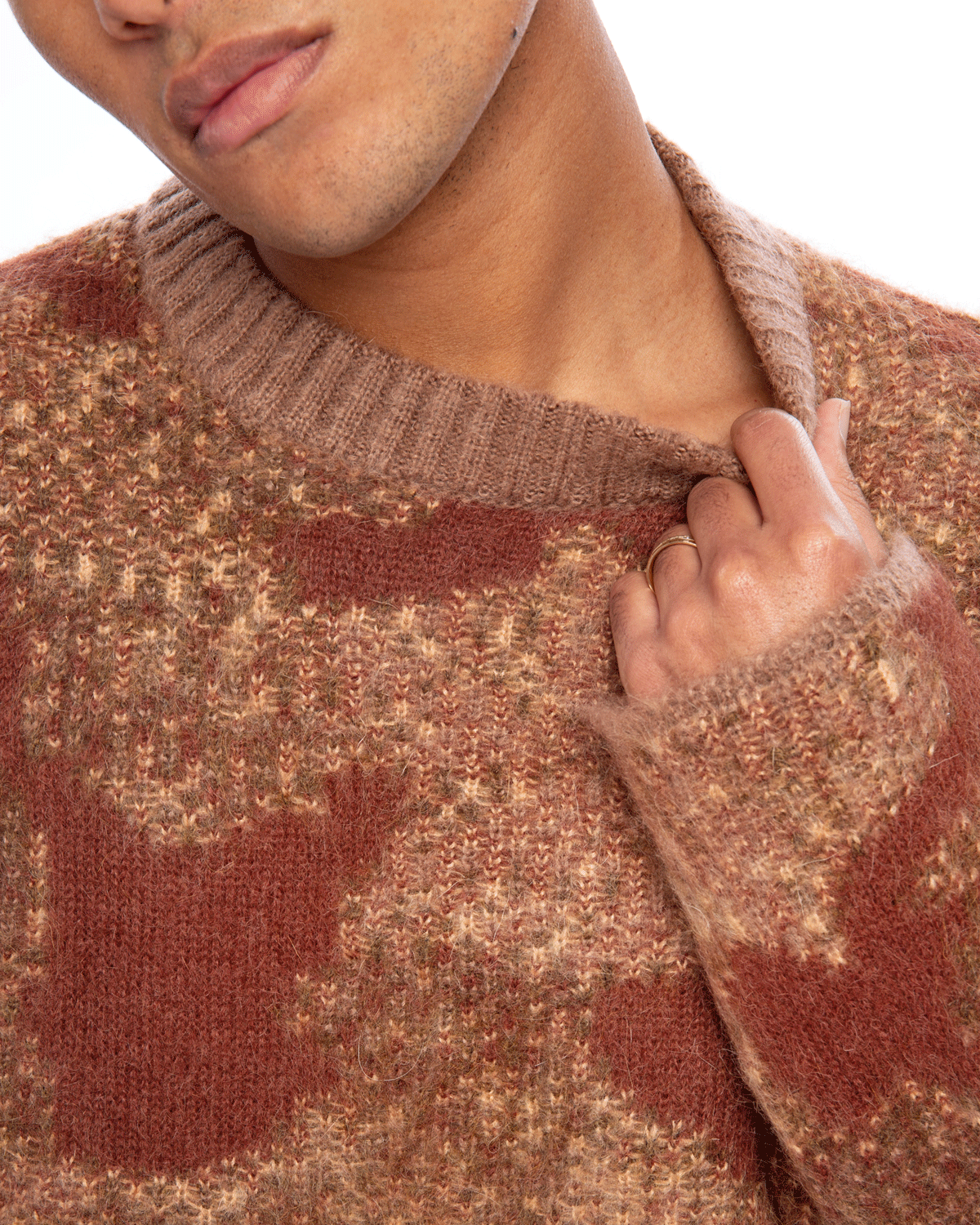 Merino wool Pullover Round Neck LS Jacquard Monogram
