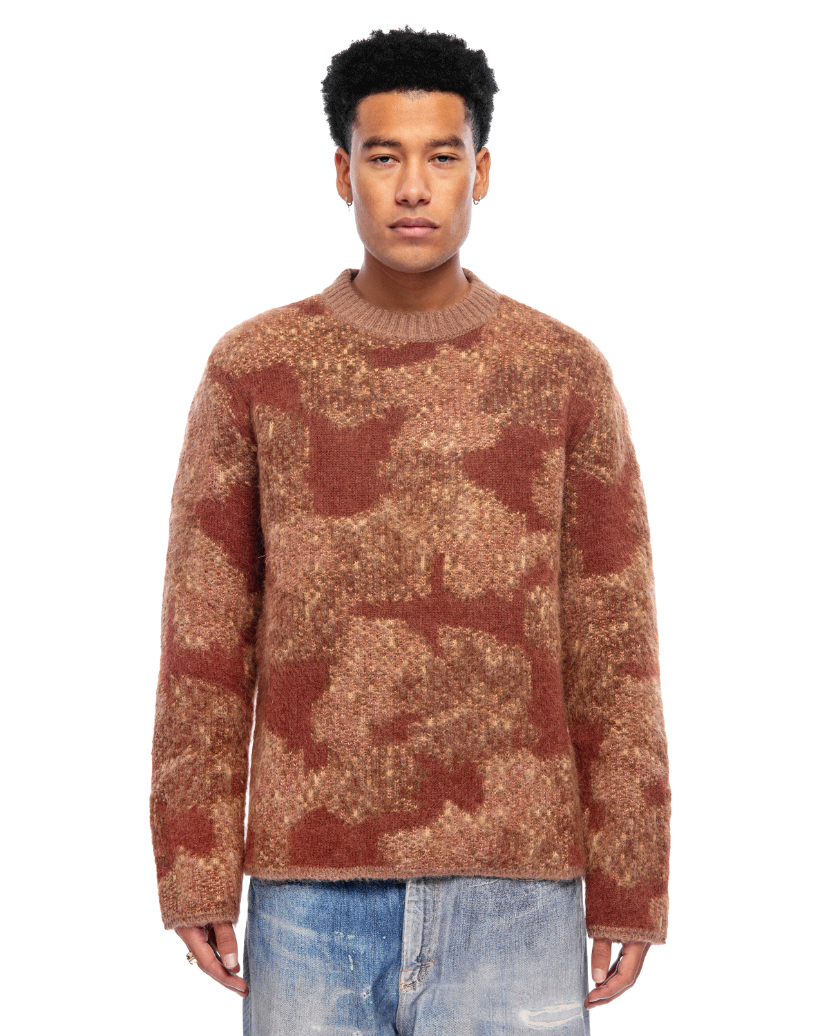 Round Neck Jacquard Sweater Knit Brown