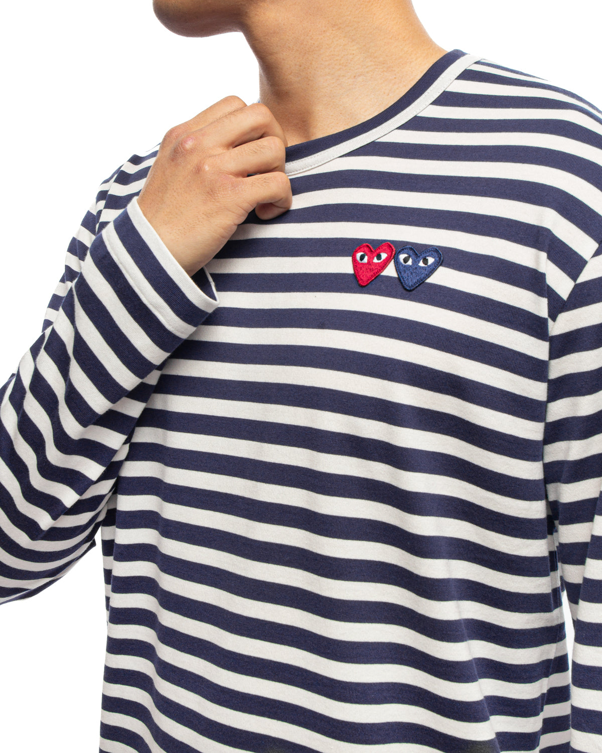 Striped Double Heart LS White/Navy