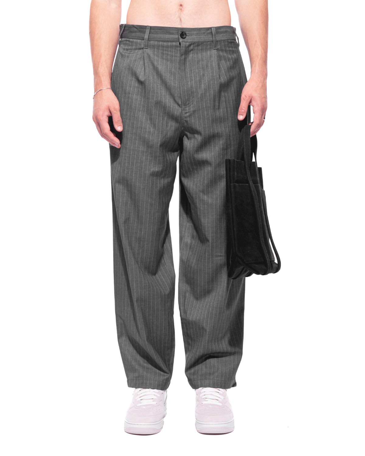 Striped Volume Pleated Trouser Grey