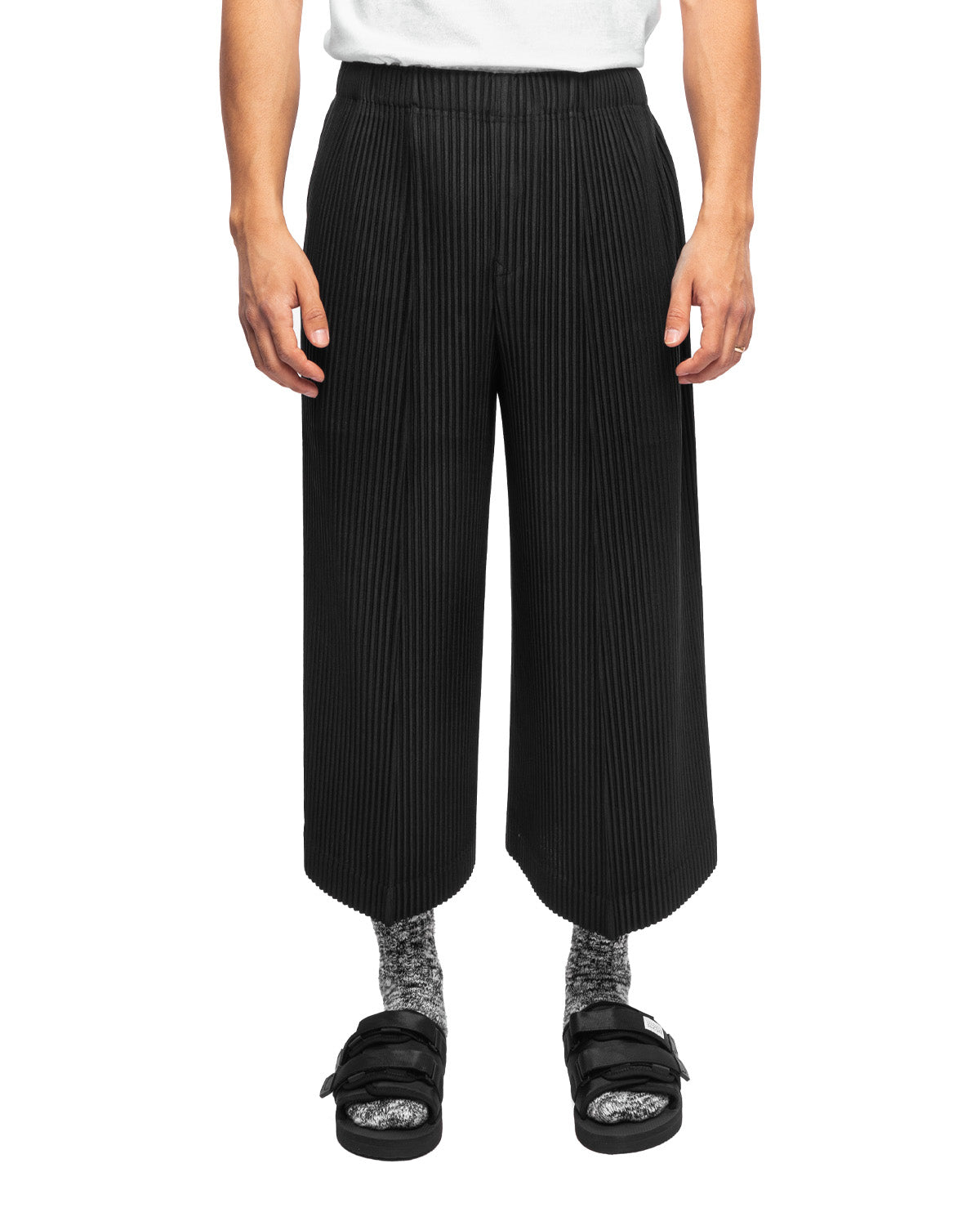 Pleats Bottoms 2 Cropped Wide Pants Black (no.15)